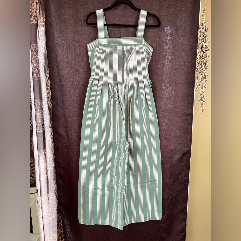 Anthropologie teal wide leg jumpsuit size 6 cotton/linen blend